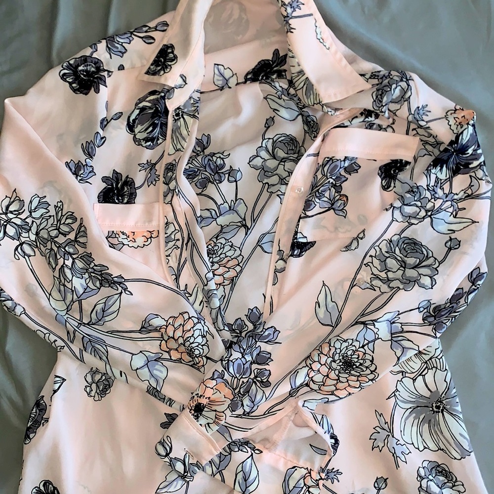 pink flowery button up